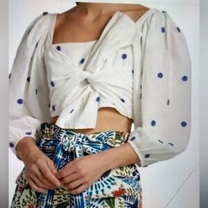 FARM Rio White and Blue Floral Top
